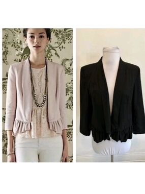 Anthropologie Cartonnier Navy Blue Ruffle Bottom Open Face Jacket